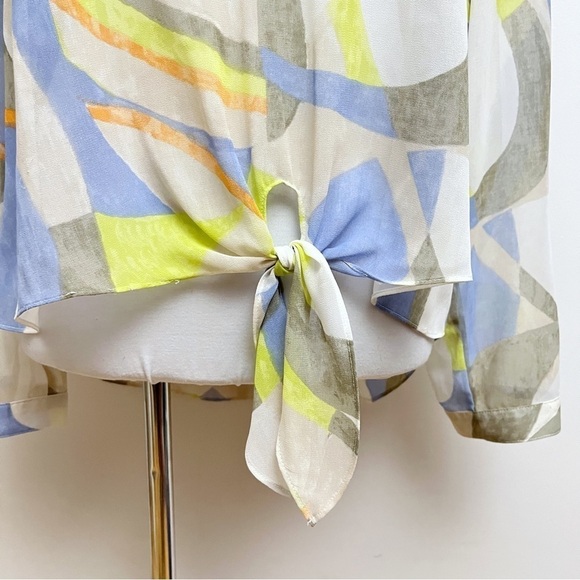 Chico’s Womens Large Geometric Print Gold Sequined Placket Front Knot Tie Blouse - Picture 4 of 9